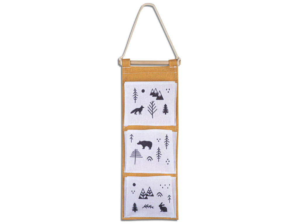 Ricokids függő játéktároló 20 × 80 cm – mustársárga, erdei állatok – 740302