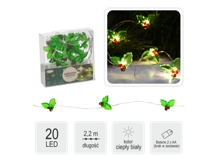 Karácsonyi LED Ilex Füzér 20L Elem Hajtású csomag=20db *2205