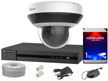 IP megfigyelő készlet, PTZ forgatható kamera 4Mpx, IR20, NVR 4xPoE, 1TB merevlemez - Hilook by Hikvision