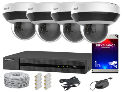 IP megfigyelő készlet, 4 forgatható PTZ kamera 4Mpx, IR20, NVR 4xPoE, 1TB-os HDD - Hilook by Hikvision