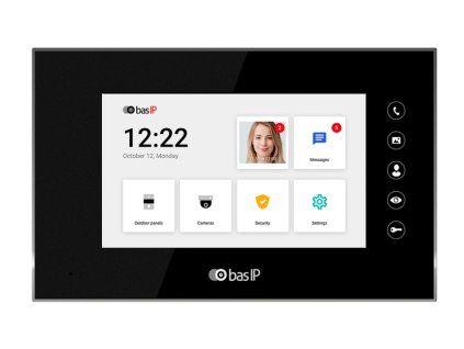 AQ-07LL Fekete - Beltéri IP monitor, 7" LCD, PoE, SIP 2.0 - BasIP
